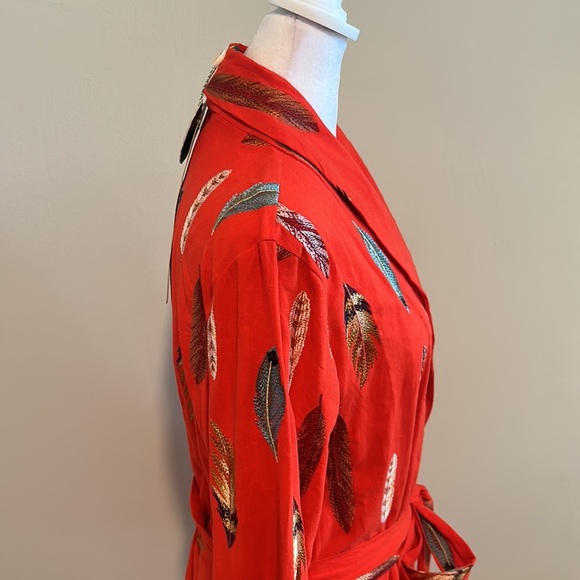 Farm Rio Spring Plume Embroidered Feathers Kimono In Red Multi NWT Size Small - Picture 8 of 15